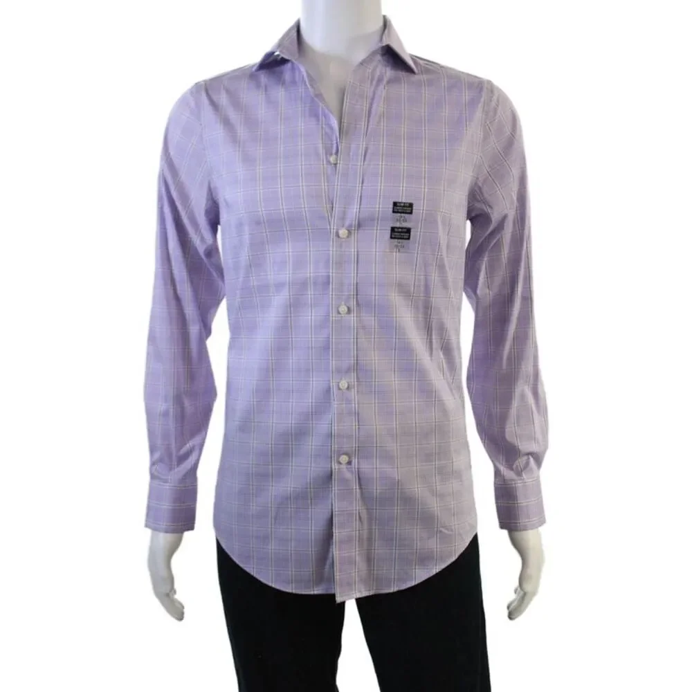 Lauren Ralph Lauren Mens Cotton Collared Plaid Button Down Shirt Purple Size S